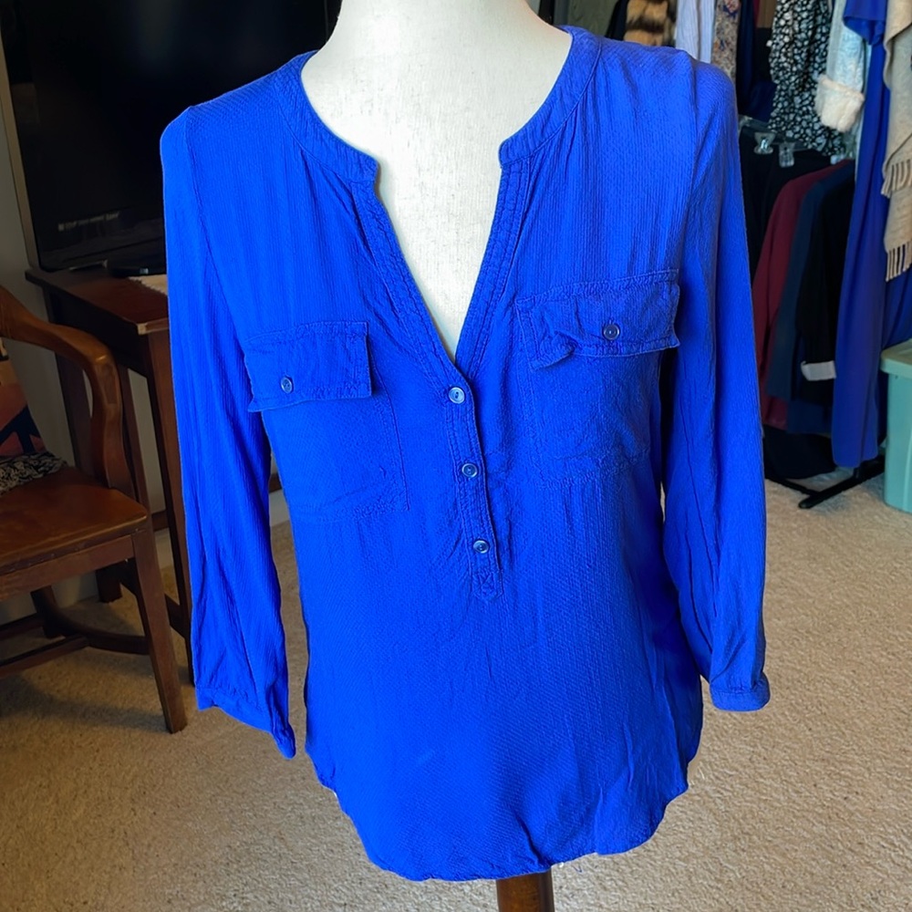 Royal Blue Long Sleeved Blouse - Lucky